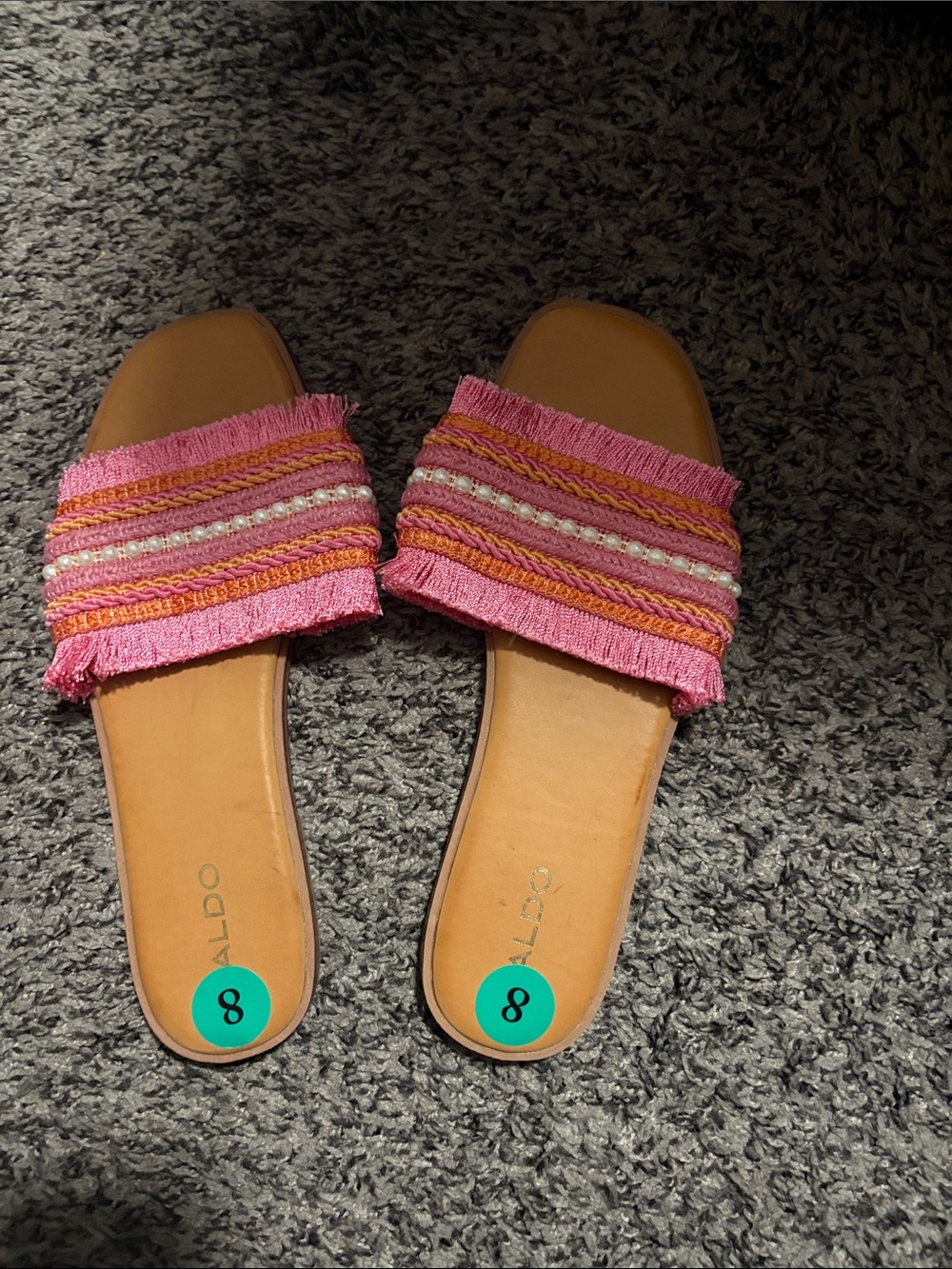 ALDO Pink Fringed Beaded Slide Sandals